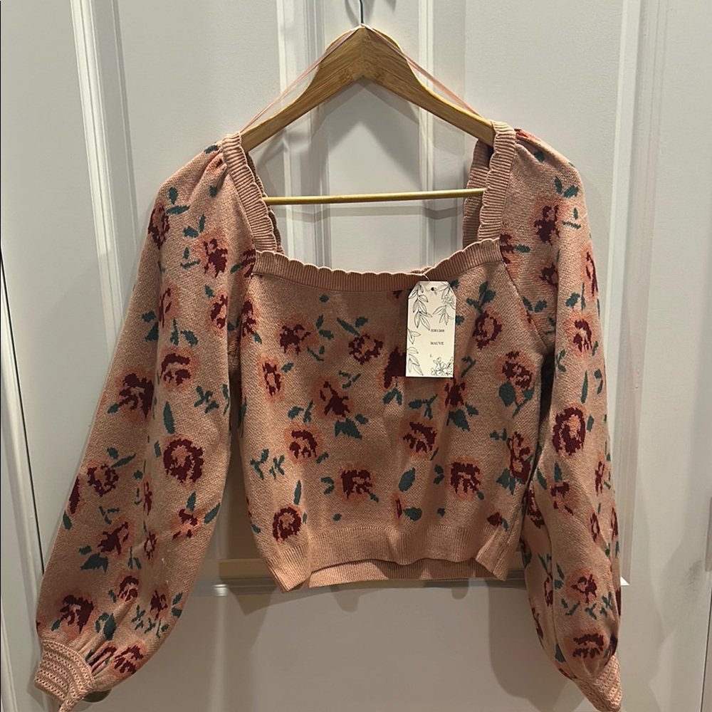 Willow & Wind Floral Knit Sweater - Pink and Green - Picture 2 of 2